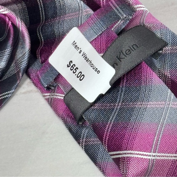 Purple and Gray Plaid Men's Tie - Picture 3 of 3